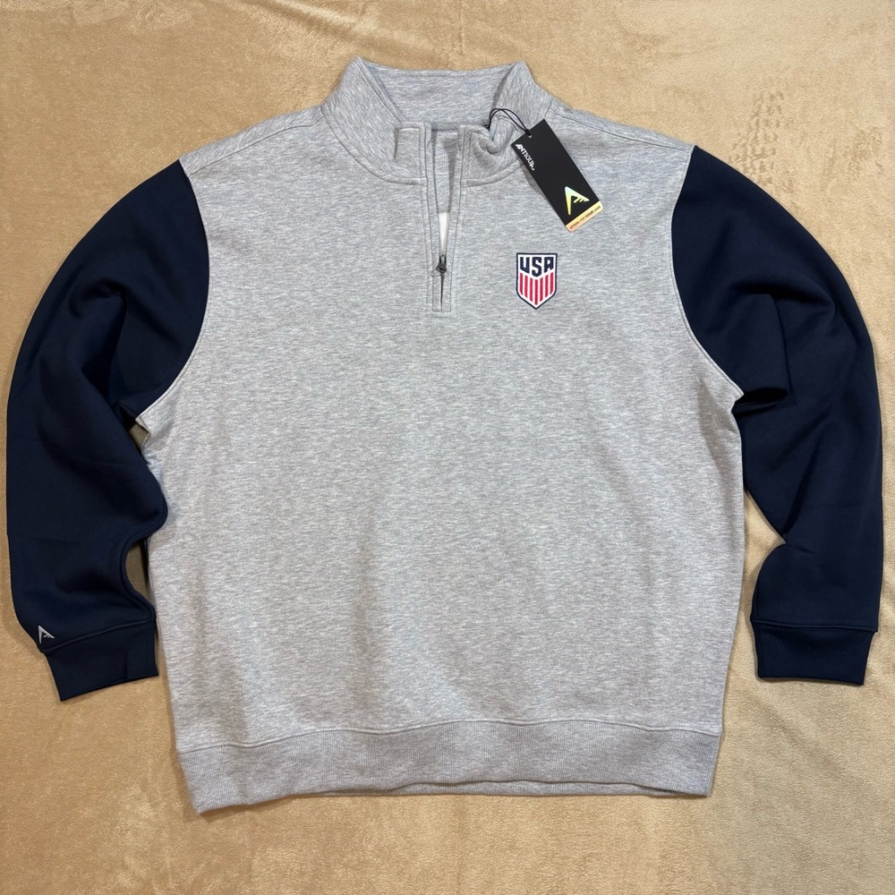 USMNT Soccer Antigua Men's XL Gray/Navy | Victory‎ Colorblock 1/4 Zip Pullover